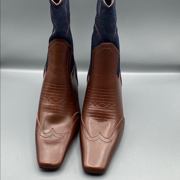 Steve Madden Women's Josefine Blade Heel Western Dress Booties - Denim Multi - Picture 2 of 5